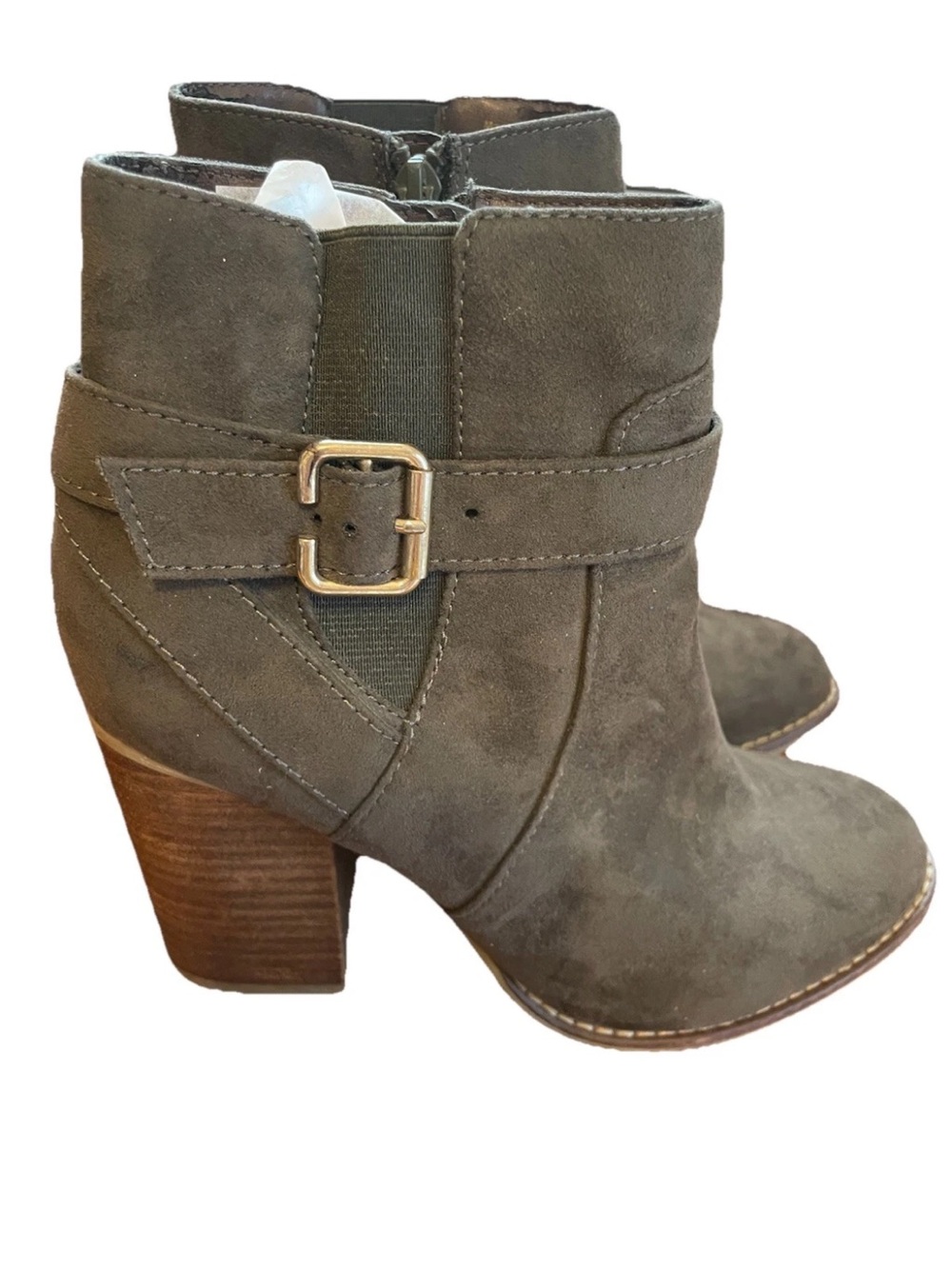 Aldo Women’s Chelsea Moss Green Suede Buckle Boots Block Heel